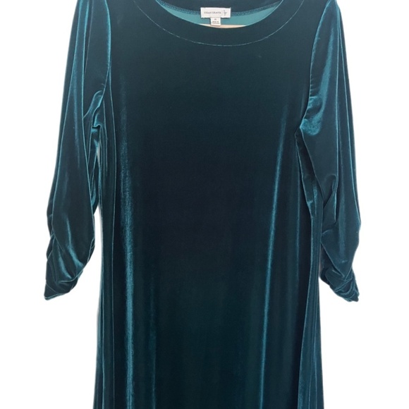 VTG Susan Graver padded shoulders green velvet holiday event evening midi dtess - Picture 3 of 4